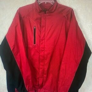 Men's Red Windbreaker Jacket with Black Sleeve Panels